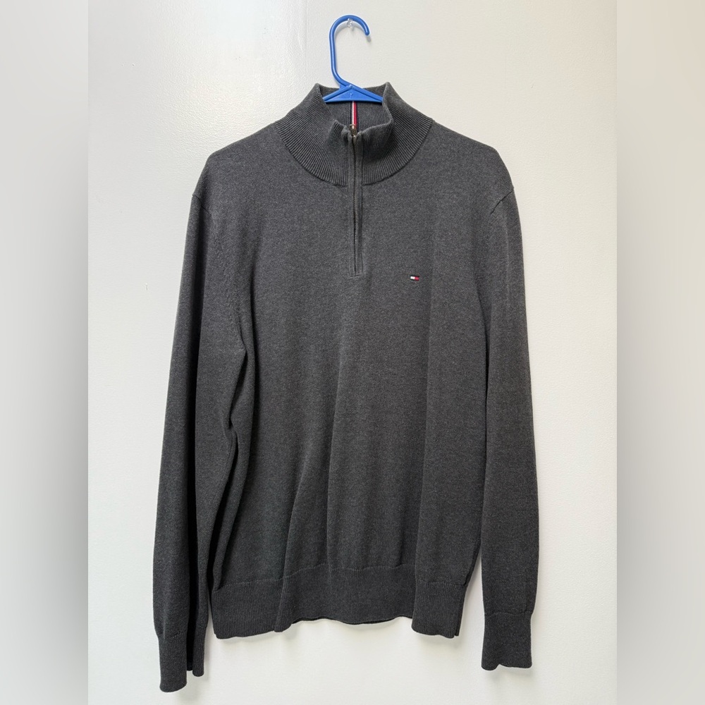 Tommy Hilfiger Men's Charcoal 3/4 Zip-Up Sweater